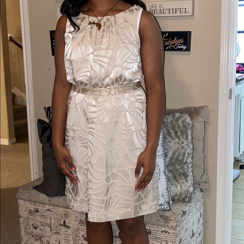 Cream color silk and sheer lace dress w/belt